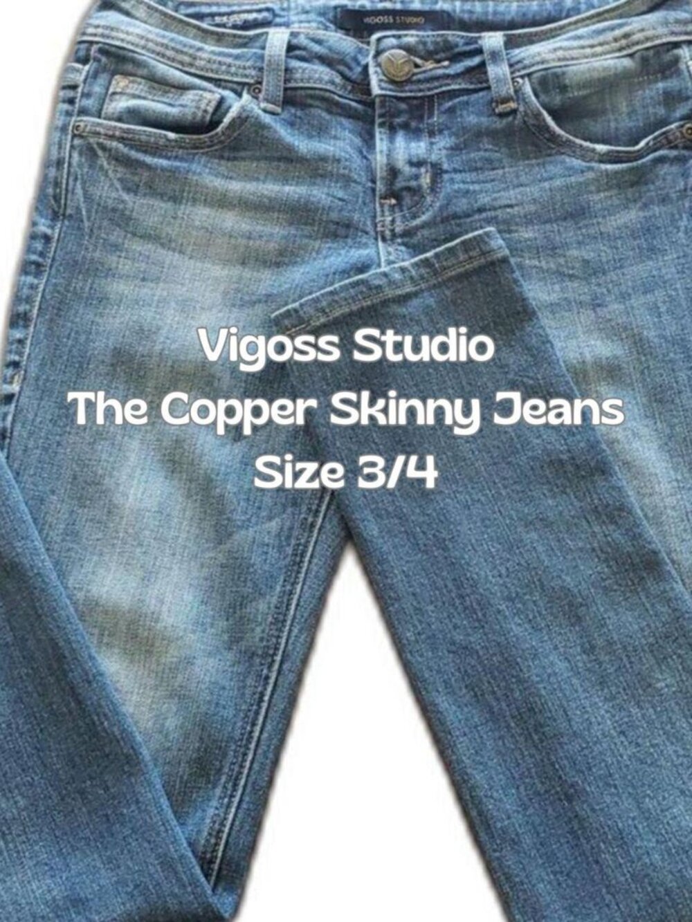 Vigoss Studio The Copper Skinny Jeans Blue Wash Button Flap Pockets Size 3/4